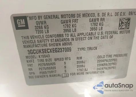 2014 Chevrolet Silverado 1500 1Lz from USA, damaged, VIN 3GCUKSECXEG237009